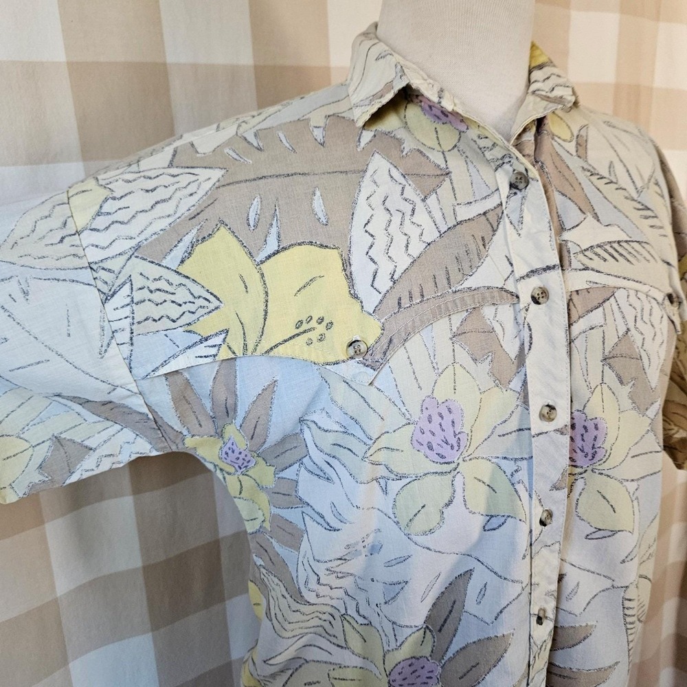 Vtg 80s Circle T by Marilyn Lenox Western Hawaiian Tropical Floral Shirt L - Picture 3 of 8